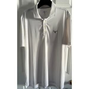 Men's Johnnie-O White Polo Shirt SS Polyester Size XL Longhorn **READ**